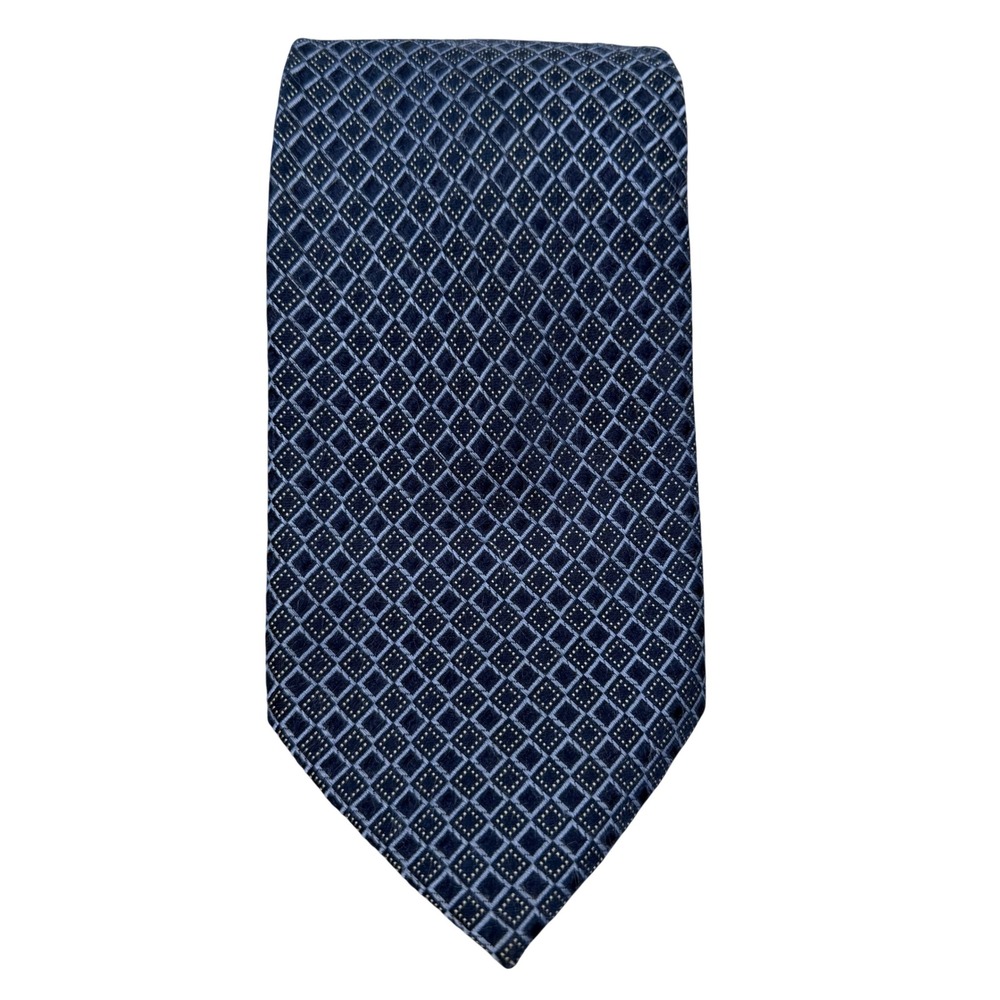Eagle Shirtmakers Mens Blue Geometric Diamond Silk Necktie Hand Made Classic Tie